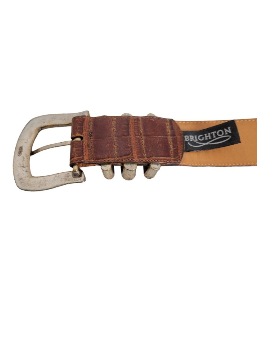 Brighton Womens Size L Belt 1993 Saddle Leather Etched Buckle Loops 49107 Brown - Picture 4 of 10